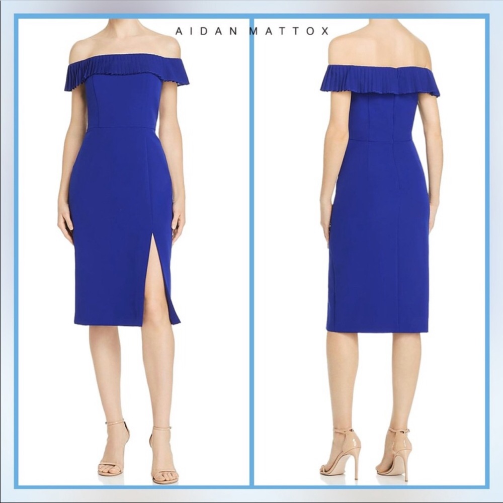 Aidan Mattox Blue Off the Shoulder Dress